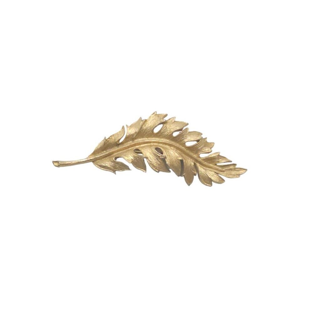 Coro 1961 Textured Fern Leaf Brooch Pin Gold Tone Vintage
